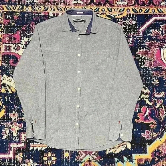 SPITALFIELDS DENIM Co. Shirt Medium Blue Grey Twill Smart Casual - Picture 1 of 1